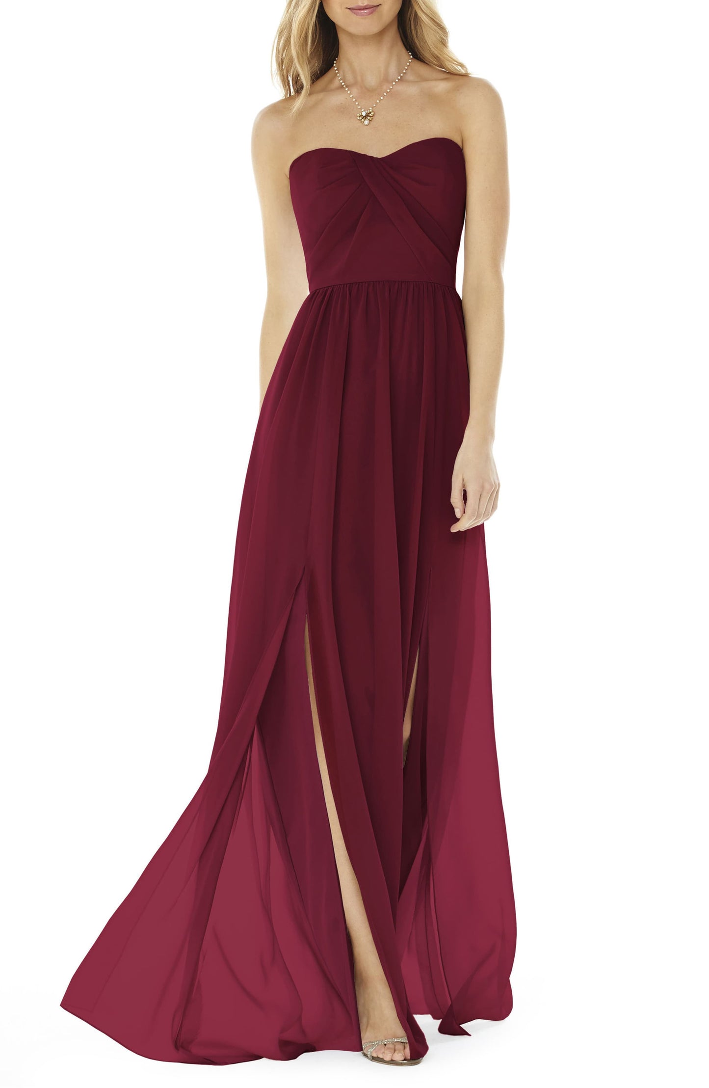 Strapless Burgundy Georgette Gown