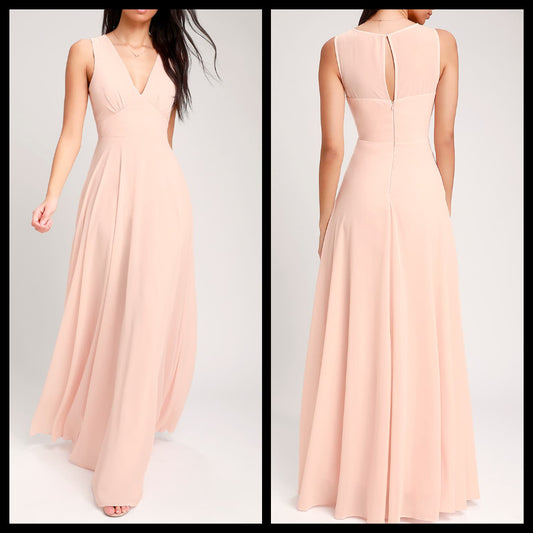 V Neck Peach Maxi Dress