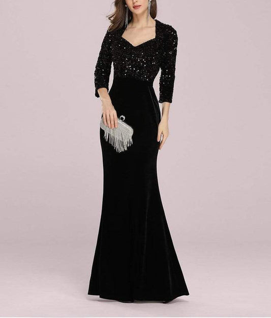 Black Sequins Scuba Fishtail Gown