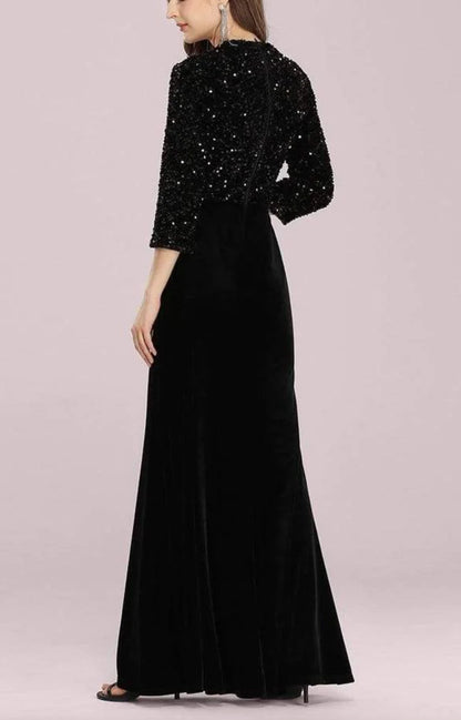 Black Sequins Scuba Fishtail Gown