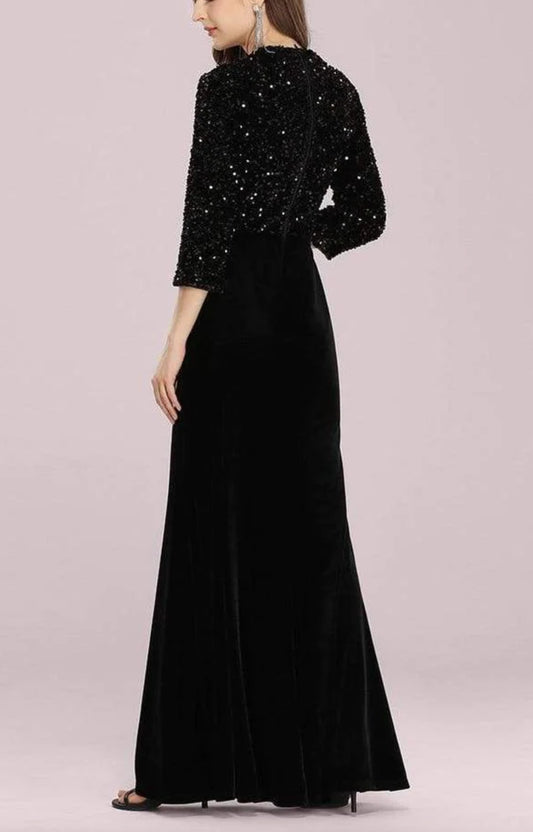 Black Sequins Scuba Fishtail Gown