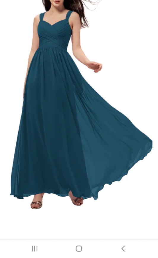 Teal Green Georgette Oval Back Maxi Dress