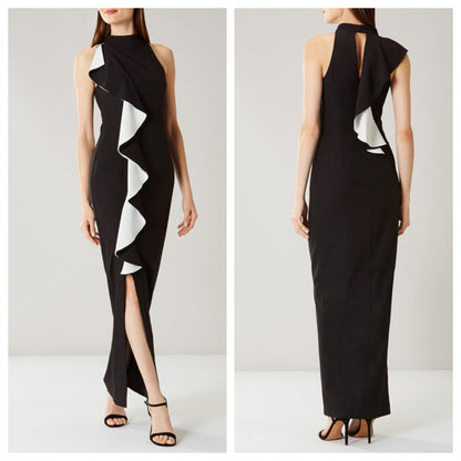 Black and White Ruffle Frill Maxi Dress