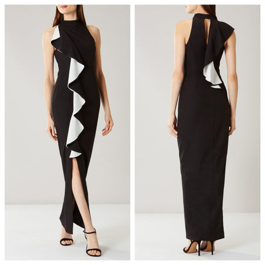 Black and White Ruffle Frill Maxi Dress