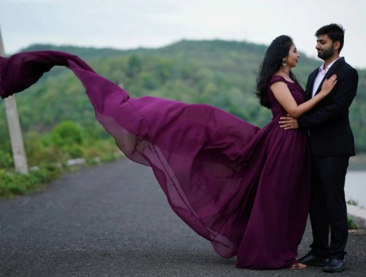Deep Burgundy Double Draped Prewedding Maxi Dress