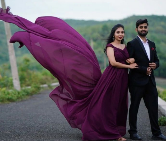 Deep Burgundy Double Draped Prewedding Maxi Dress