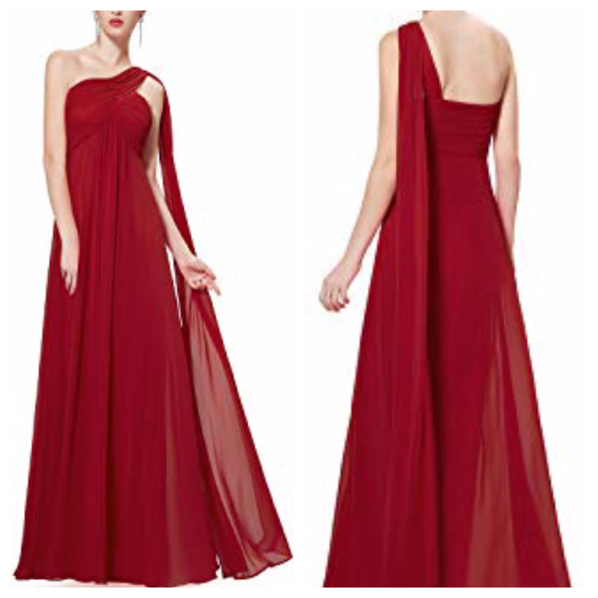 Maroon One Shoulder Double Drape Maxi Dress