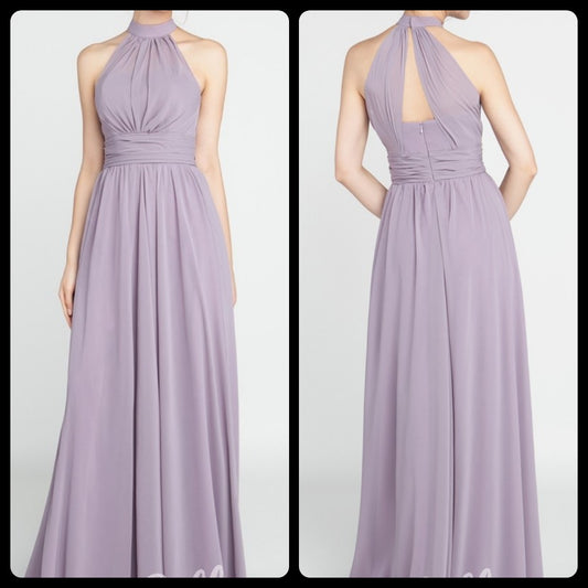 Purple Close Neck Flared Maxi Dress