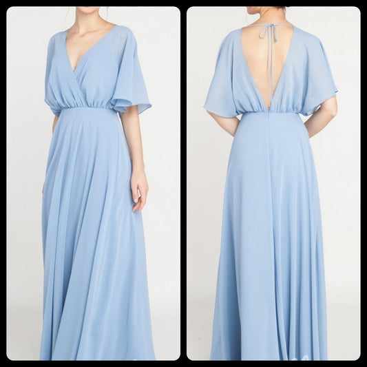 Sky Blue V Back Maxi Gown