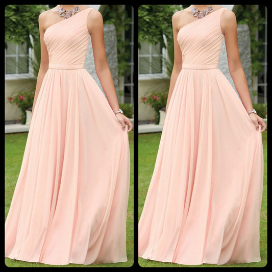 Peach One Shoulder Drape Maxi Dress