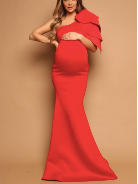 Maternity Red Scuba One Shoulder Dress