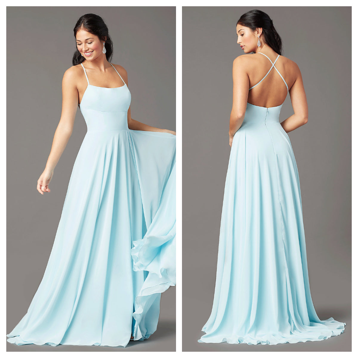 Long Square-Neck Formal Prom Dress