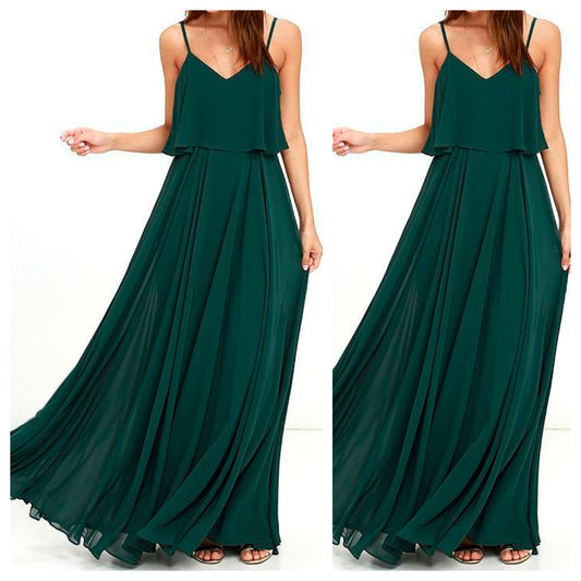 Spaghetti Strap Emerald Green Maxi Dress