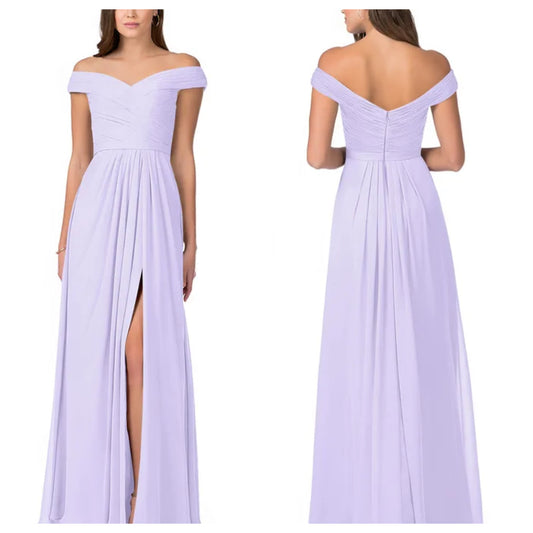 Lilac Off Shoulder Maxi and Evening Dress with slit