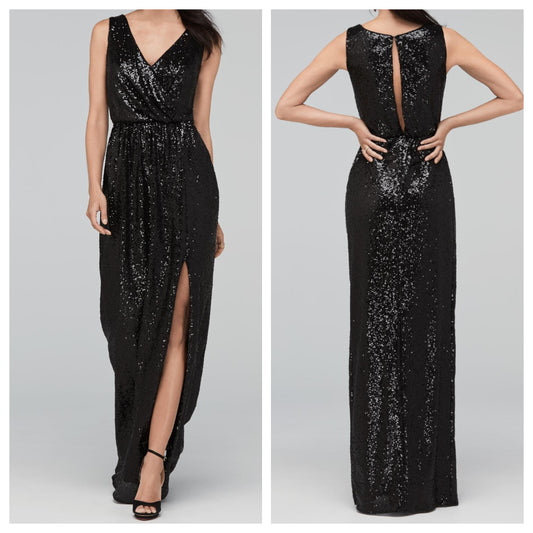 Black Sequins Slit Dress