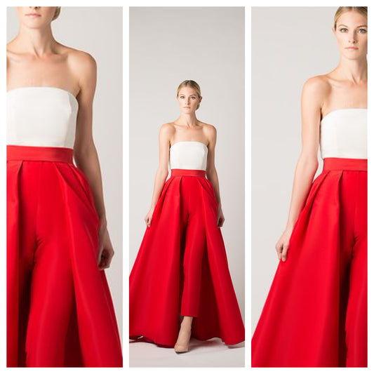 Off Shoulder White and Red Dress