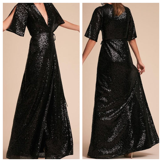 Black Sequins V Neck Maxi Dress