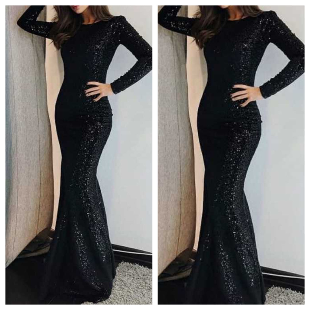 Black Sequins Bodycon Fishtail Maxi