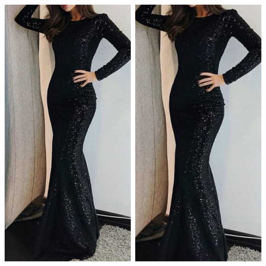 Black Sequins Bodycon Fishtail Maxi