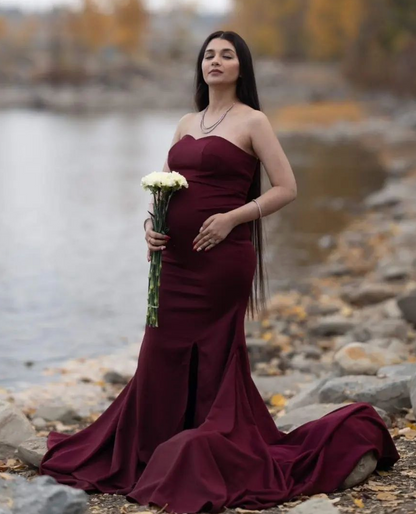 Maroon Scuba Fishtail Maxi Dress