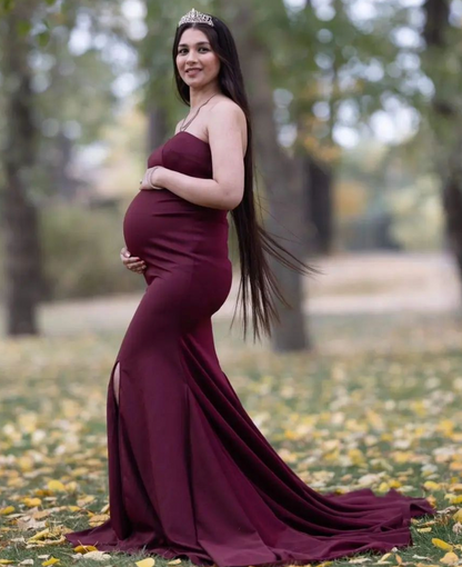 Maroon Scuba Fishtail Maxi Dress