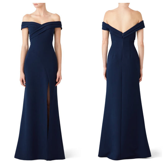 Off Shoulder Navy Scuba Maxi Dress