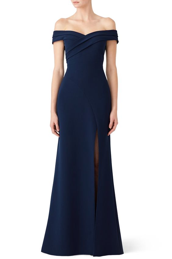 Off Shoulder Navy Scuba Maxi Dress