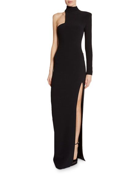 Black High Neck One Shoulder Long Maxi Dress
