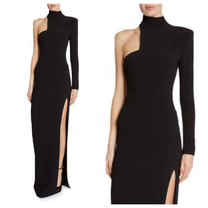 Black High Neck One Shoulder Long Maxi Dress