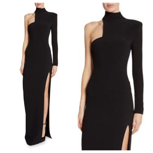 Black High Neck One Shoulder Long Maxi Dress