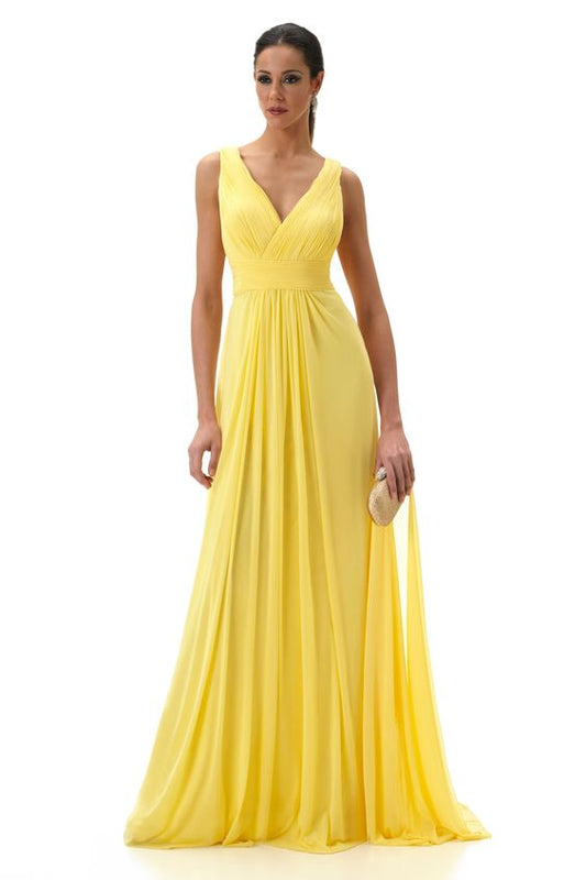 Sunshine Yellow V Neck Drape Maxi Dress