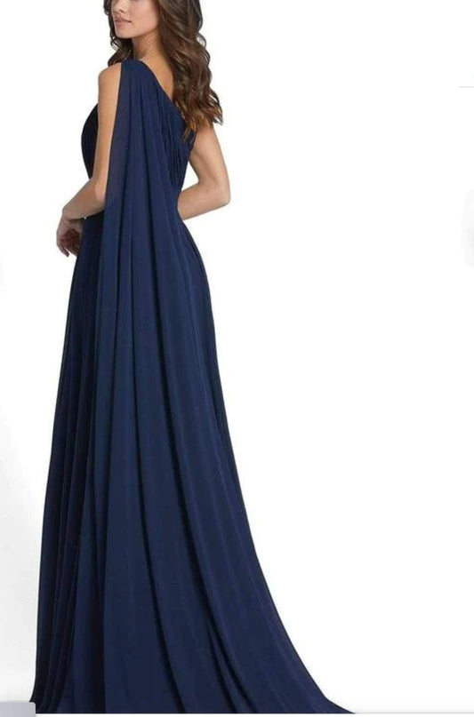 Navy Blue One Shoulder Draped Maxi Dress
