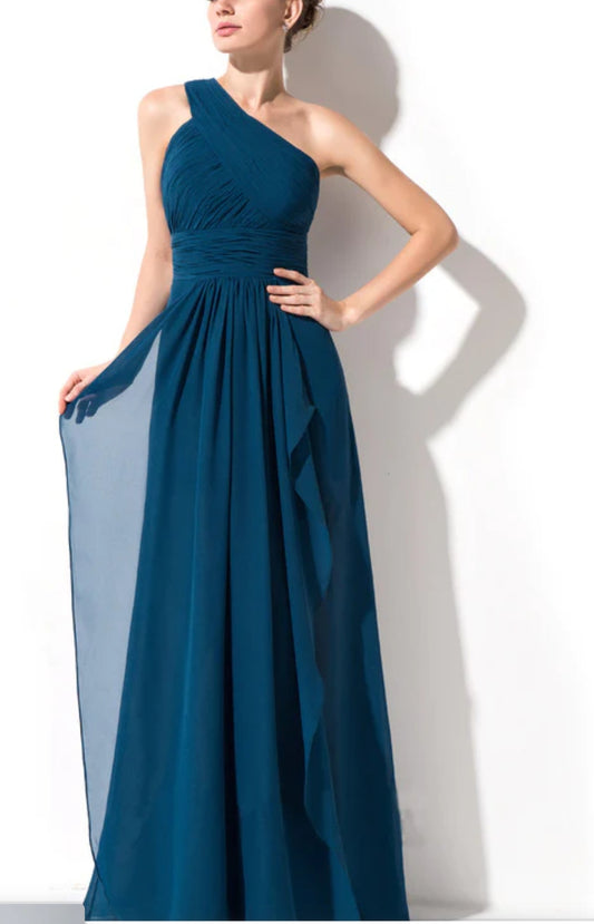 Teal Green One Shoulder Maxi Dress