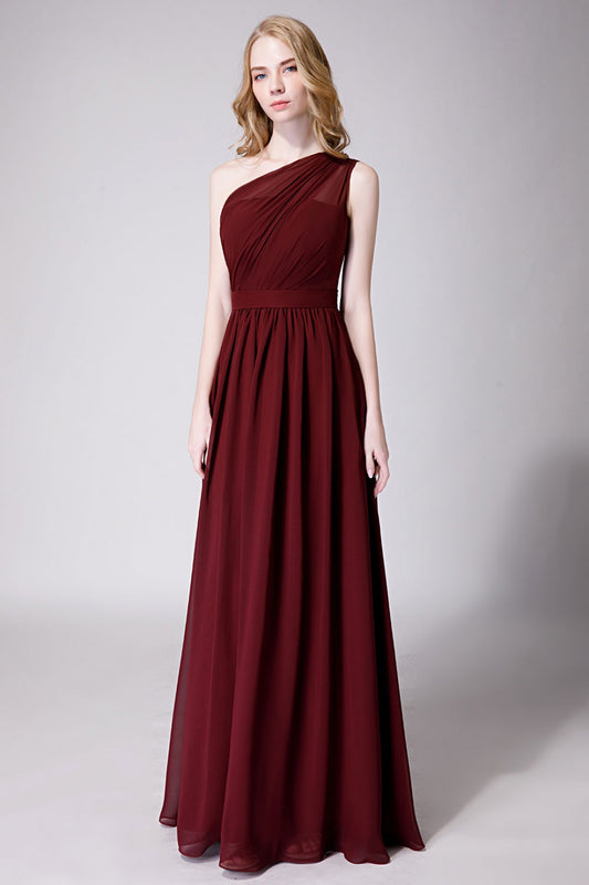 One Shoulder Sheer Wine Draped Maxi Dress