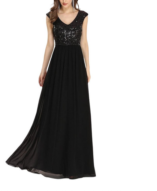 Black Sequins and Georgette Maxi Dress