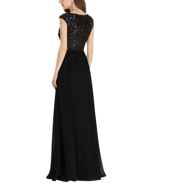 Black Sequins and Georgette Maxi Dress