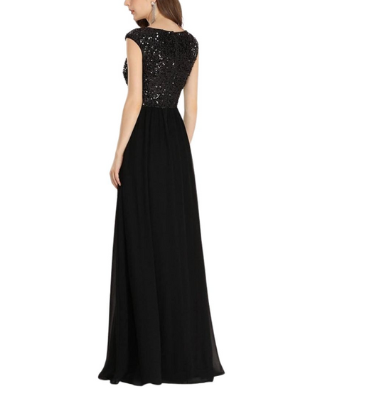 Black Sequins and Georgette Maxi Dress