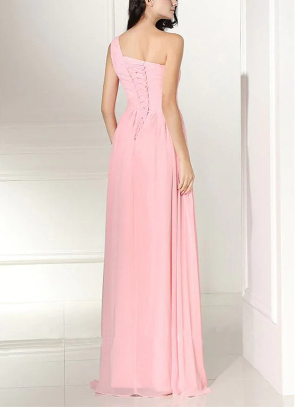 Baby Pink One Shoulder Draped Maxi Dress