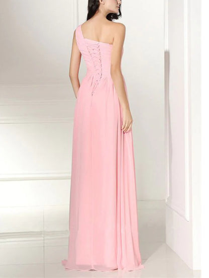 Baby Pink One Shoulder Draped Maxi Dress