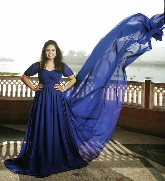 Royal Blue Knotted Pre Wedding Mega Trail Gown