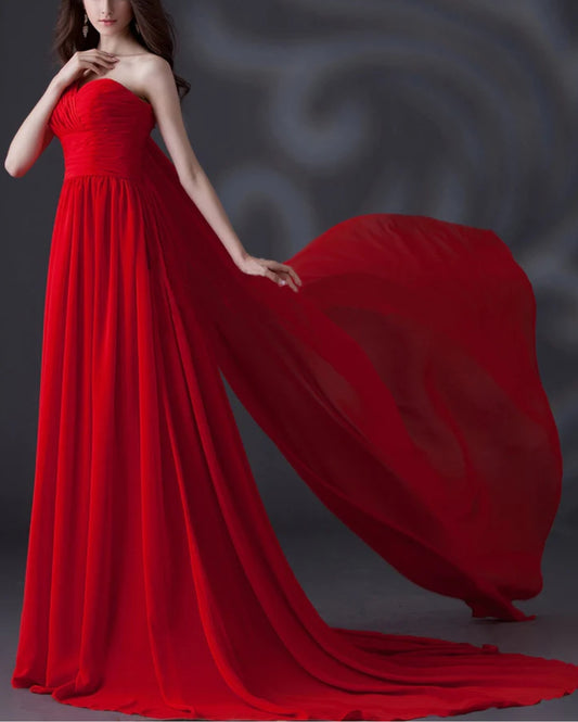 Red One Shoulder Back Trail Enigma Gown