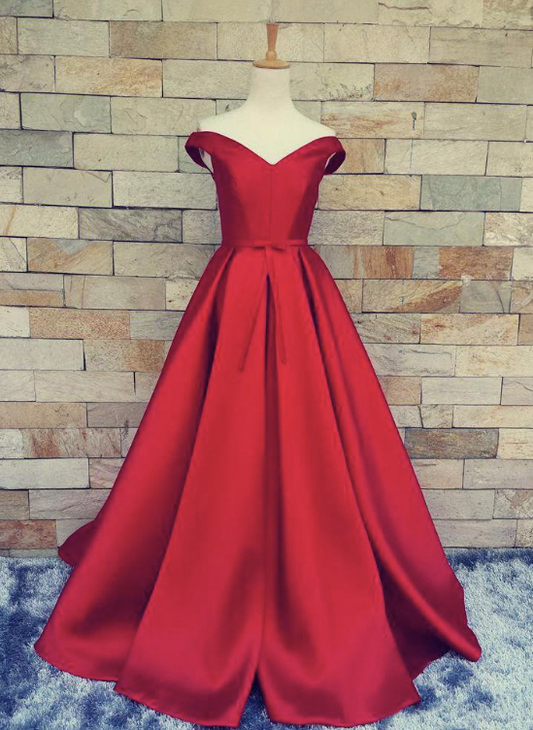 Red Satin Off Shoulder Dress