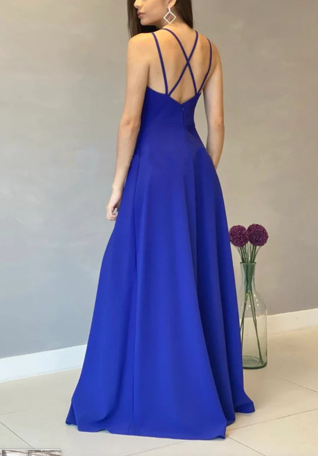 Royal Blue Sweetheart Neck Slit Maxi Dress