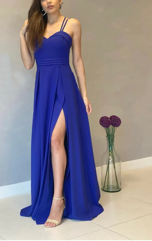 Royal Blue Sweetheart Neck Slit Maxi Dress