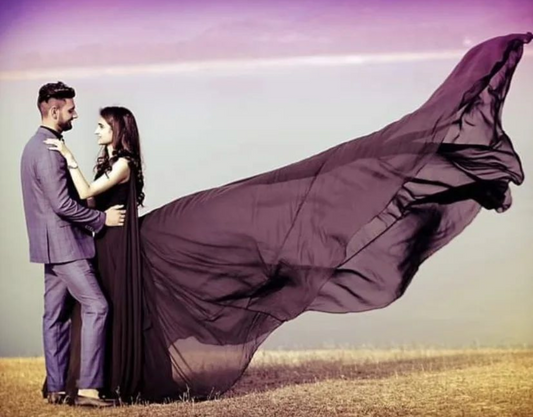 Black One Shoulder Prewedding Double Draped Maxi Dress