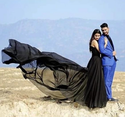 Black One Shoulder Prewedding Double Draped Maxi Dress