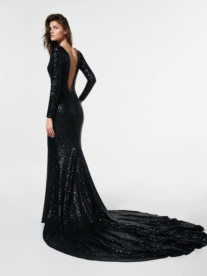 Black Sequins Trail Gown