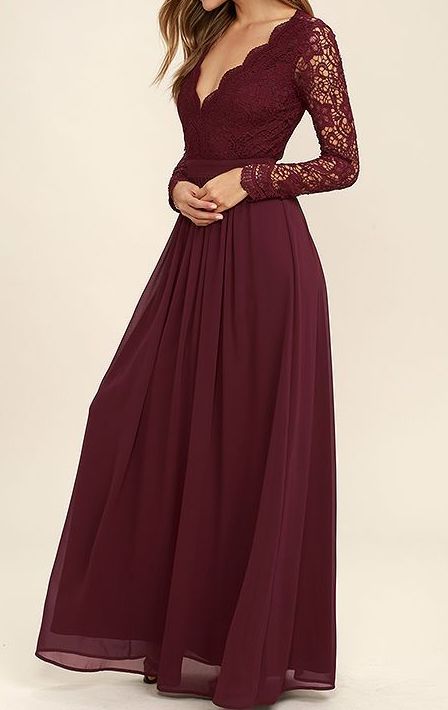 Wine Lace Flared maxi Dress