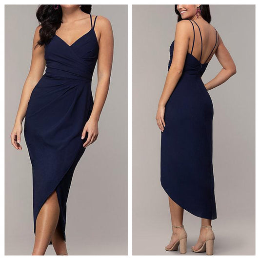 Navy Formal 3/4th Asymmetrical Dress