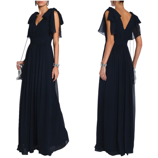 Ruffle Sleeves Navy Maxi Dress
